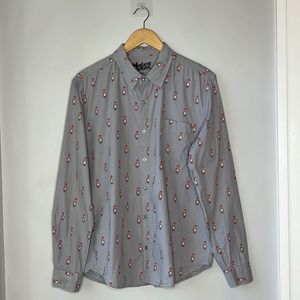 Urban Outfitters Gray Button-Down Shirt with Red & White Pattern